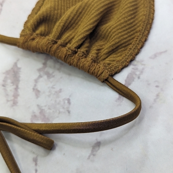 Good American Swim Top Women Brown Bronze Crinkle Tiny Ties Bikini - Picture 3 of 10